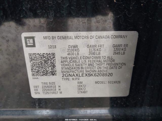 2019 CHEVROLET EQUINOX 2GNAXLEX5K6208920 Photo 8