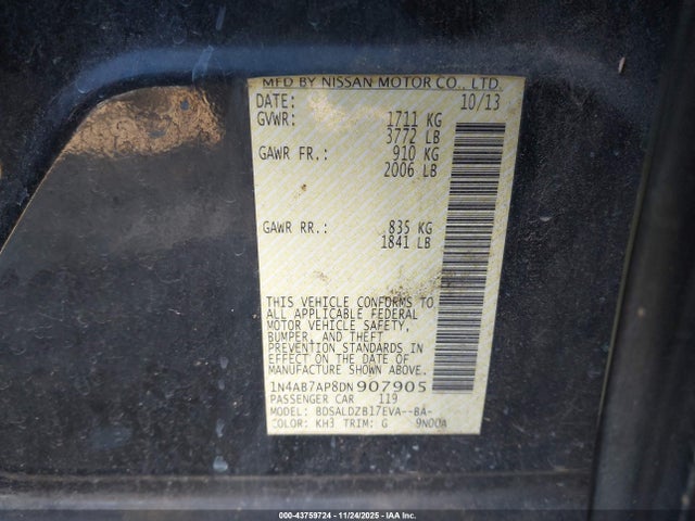Продажа на аукционе авто 2013 Nissan Sentra Sv, vin: 1N4AB7AP8DN907905, номер лота: 43759724