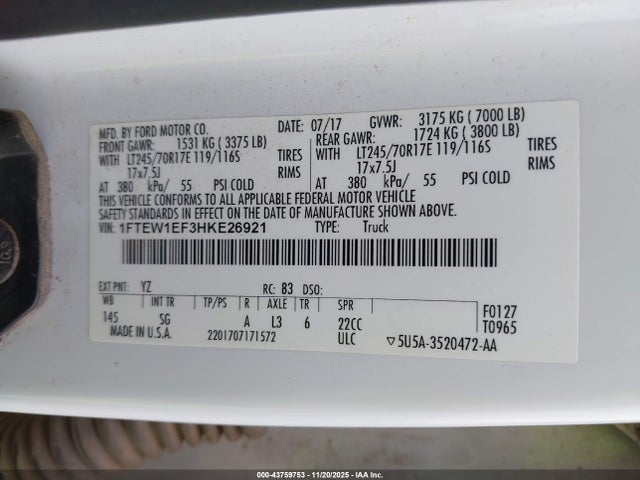 Ford F-150 Xl 2017 1FTEW1EF3HKE26921 Image 9