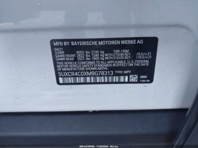 2021 BMW X5 5UXCR4C0XM9G78313 Photo 8
