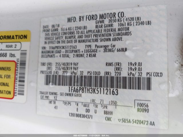 2019 FORD MUSTANG 1FA6P8TH3K5112163 Photo 8
