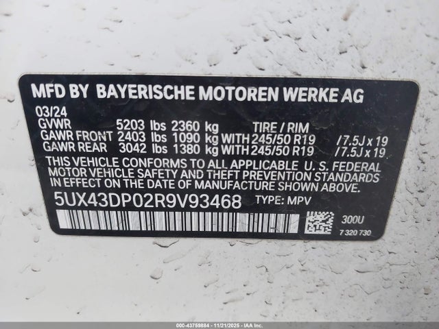 5UX43DP02R9V93468 BMW X3 Sdrive30i