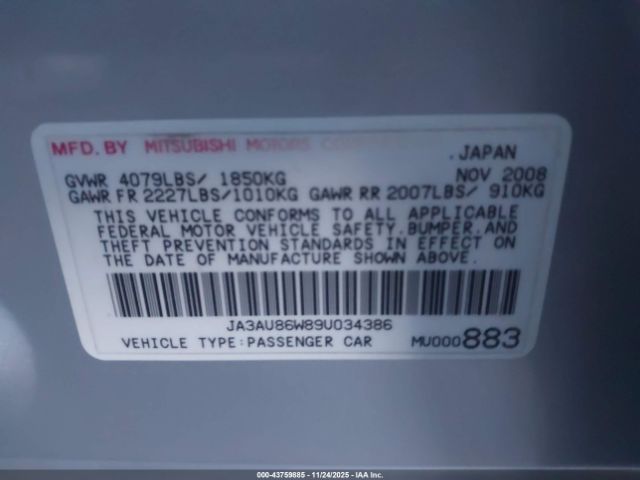 2009 MITSUBISHI LANCER JA3AU86W89U034386 Photo 8