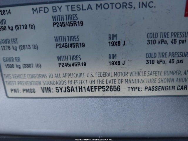 2014 TESLA MODEL S 5YJSA1H14EFP52656 Photo 8