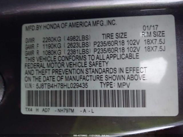 2017 ACURA RDX 5J8TB4H78HL029435 Photo 8