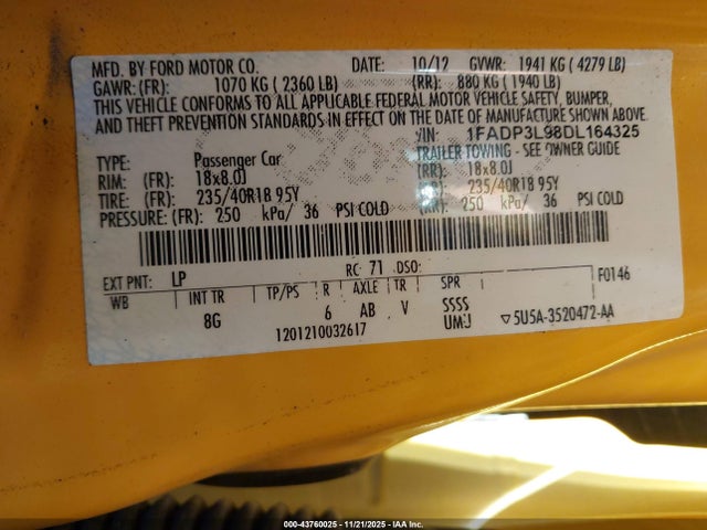 Aukcja sprzedaży 2013 Ford Focus St, vin: 1FADP3L98DL164325, numer aukcji: 43760025