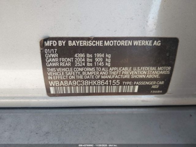 2017 BMW 320I WBA8A9C38HK864155 Photo 8