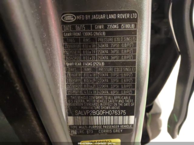 2015 LAND ROVER RANGE ROVER EVOQUE SALVP2BG0FH076375 Photo 8