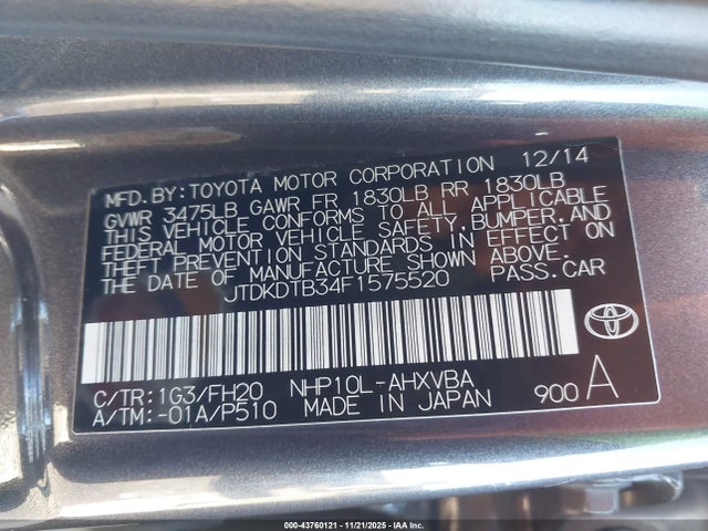 Toyota Prius C One 2015 JTDKDTB34F1575520 Image 9