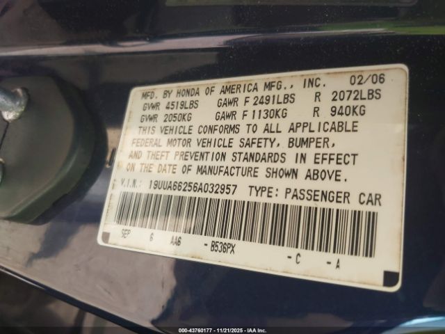 2006 ACURA TL 19UUA66256A032957 Photo 8