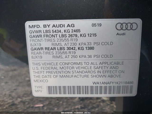 2019 AUDI Q5 WA1ANAFY1K2118486 Photo 8