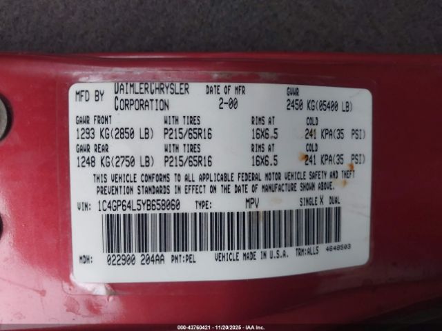 2000 CHRYSLER TOWN & COUNTRY 1C4GP64L5YB658060 Photo 8