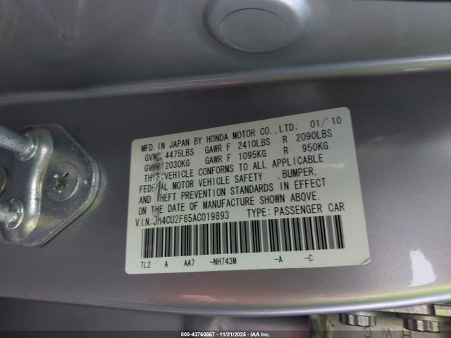 Продаж на аукціоні авто 2010 Acura Tsx 2.4, vin: JH4CU2F65AC019893, номер лоту: 43760567