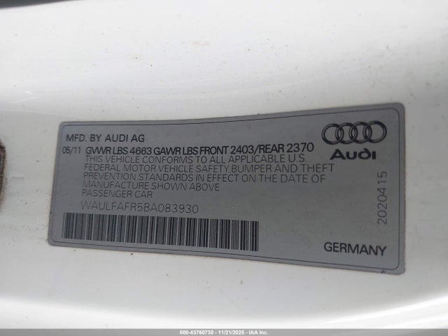 2011 AUDI A5 WAULFAFR5BA083930 Photo 8
