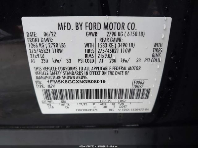 2022 FORD EXPLORER 1FM5K8GCXNGB08019 Photo 8