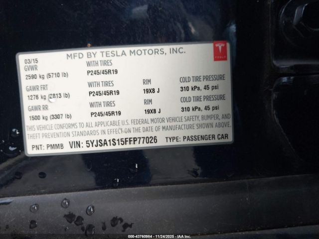 2015 TESLA MODEL S 5YJSA1S15FFP77026 Photo 8