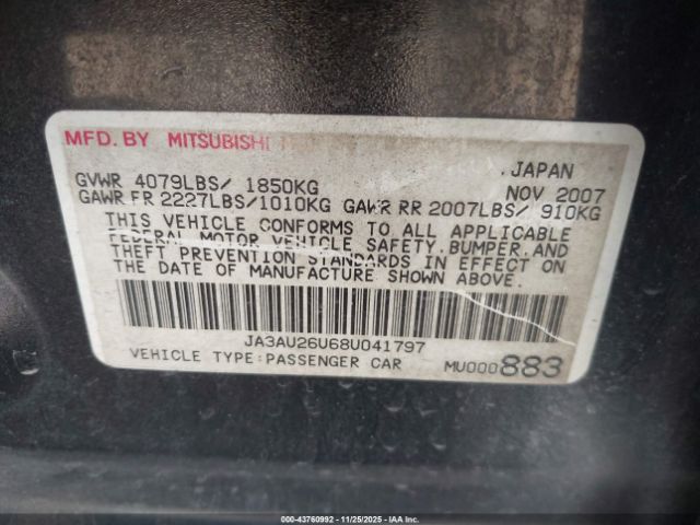 2008 MITSUBISHI LANCER JA3AU26U68U041797 Photo 8