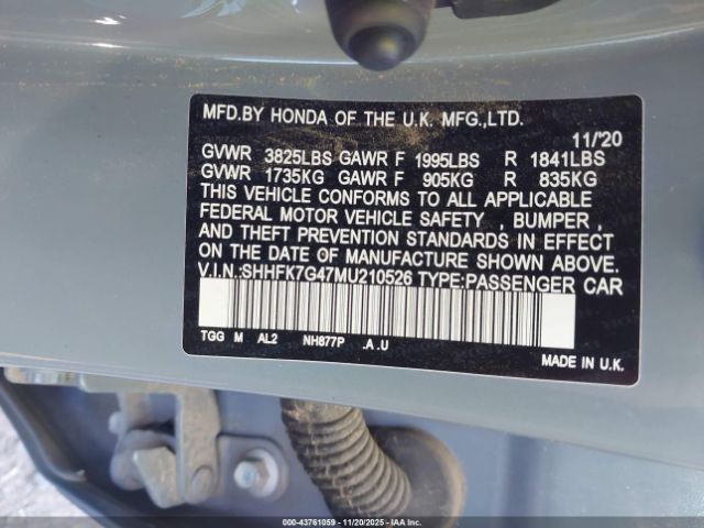 2021 HONDA CIVIC SHHFK7G47MU210526 Photo 8