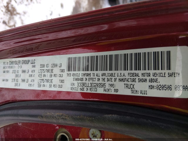 43761065 :رقم المزاد ، 3C63R3JL3EG203505 vin ، 2014 Ram 3500 Laramie مزاد بيع