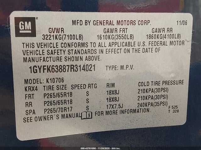 2007 CADILLAC ESCALADE 1GYFK63887R314021 Photo 8