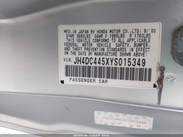 2000 ACURA INTEGRA JH4DC445XYS015349 Photo 8