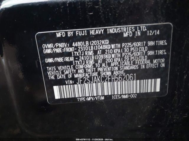 2015 SUBARU FORESTER JF2SJAKC2FH562061 Photo 8