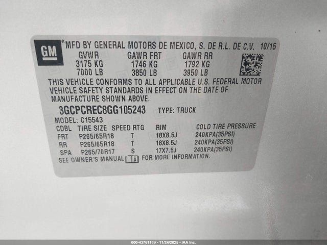 3GCPCREC8GG105243 Chevrolet Silverado 1500 1lt