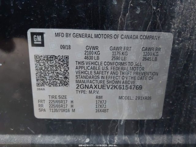 2019 CHEVROLET EQUINOX 2GNAXUEV2K6154769 Photo 8