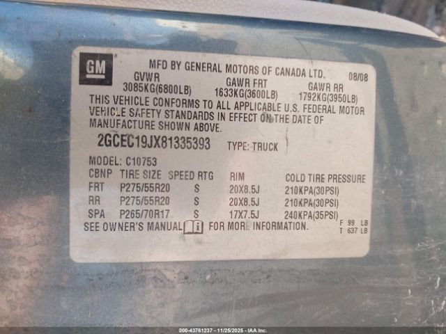 2008 CHEVROLET SILVERADO 1500 2GCEC19JX81335393 Photo 8