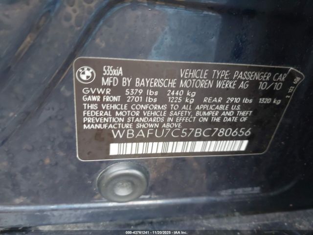 2011 BMW 535I WBAFU7C57BC780656 Photo 8