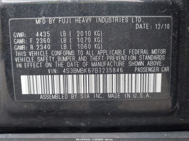 2011 SUBARU LEGACY 4S3BMBK67B3235846 Photo 8