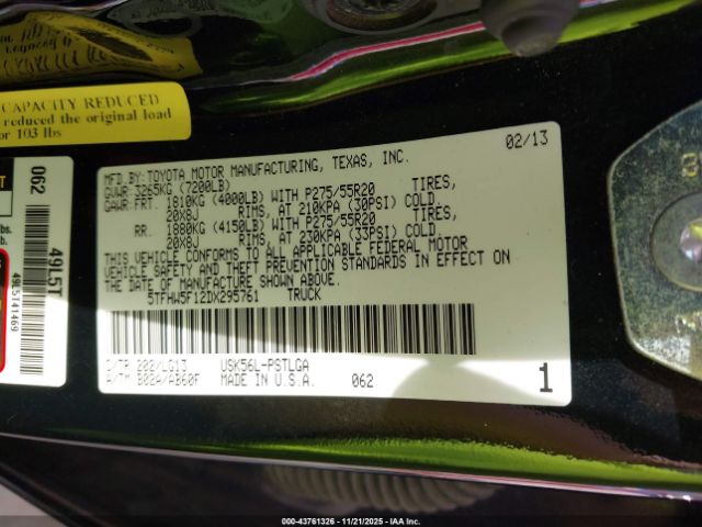 2013 TOYOTA TUNDRA 5TFHW5F12DX295761 Photo 8
