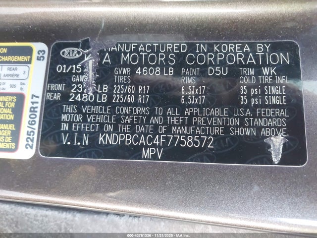 KNDPBCAC4F7758572 KIA Sportage Lx