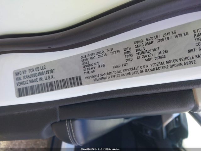 2021 JEEP GRAND CHEROKEE L 1C4RJKBG4M8149707 Photo 8