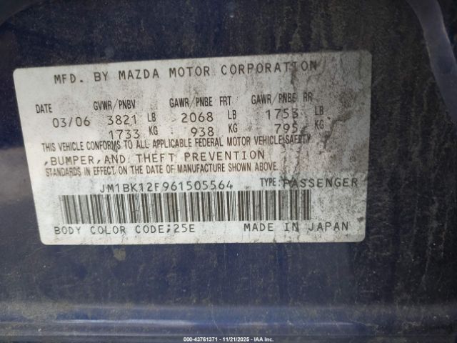 2006 MAZDA MAZDA3 JM1BK12F961505564 Photo 8