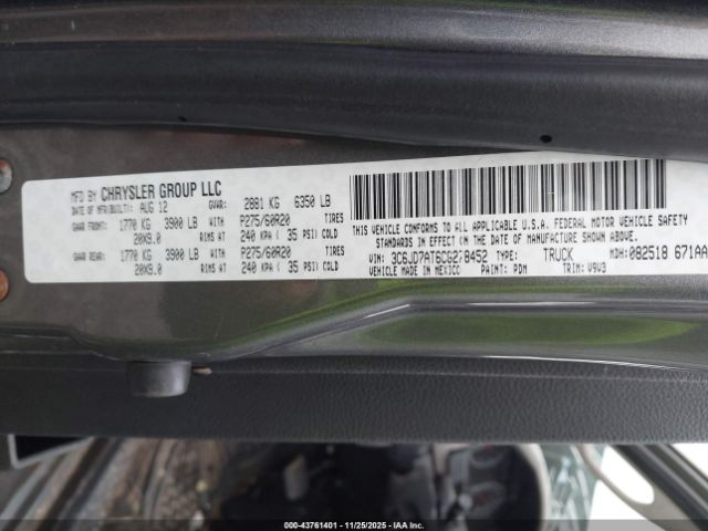 2012 RAM 1500 3C6JD7AT6CG278452 Photo 8
