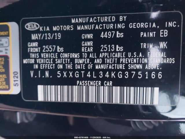 2019 KIA OPTIMA 5XXGT4L34KG375166 Photo 8