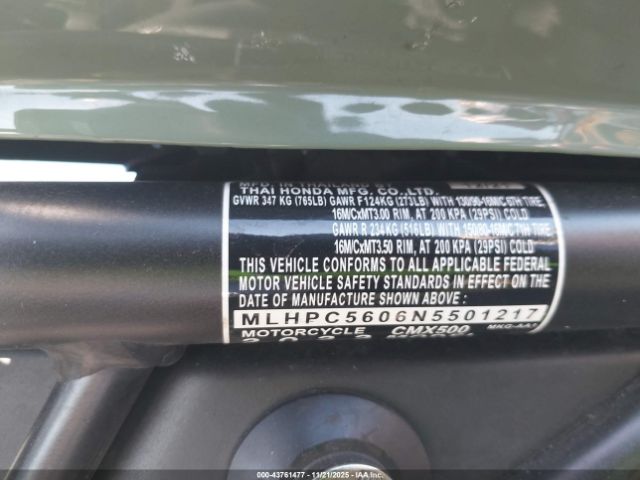 2022 HONDA CMX500 MLHPC5606N5501217 Photo 9