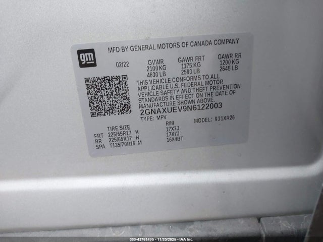2GNAXUEV9N6122003 Chevrolet lyx