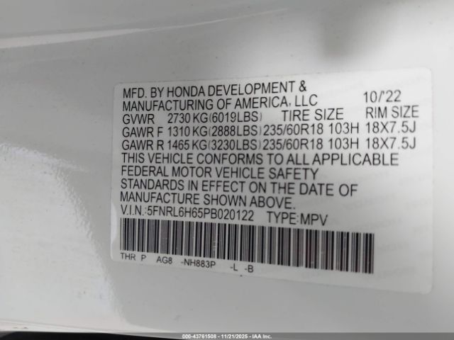 2023 HONDA ODYSSEY 5FNRL6H65PB020122 Photo 8