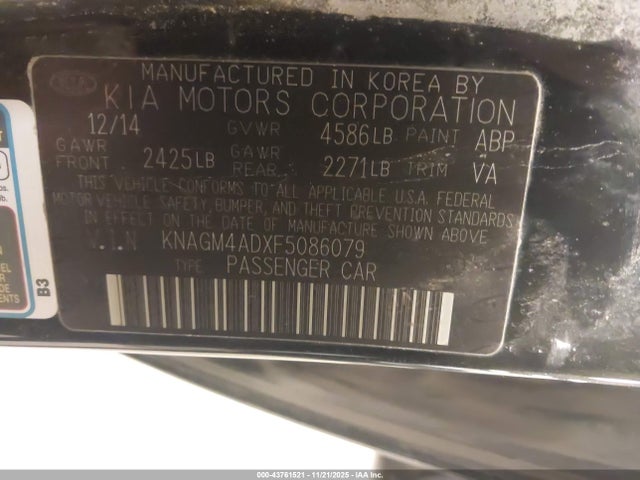 Aukcja sprzedaży 2015 Kia Optima Hybrid, vin: KNAGM4ADXF5086079, numer aukcji: 43761521