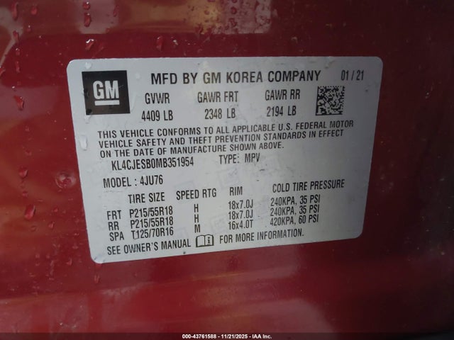 Aukcja sprzedaży 2021 Buick Encore Awd Preferred, vin: KL4CJESB0MB351954, numer aukcji: 43761588