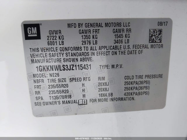 1GKKNWLS3JZ115431 GMC Acadia Slt-2