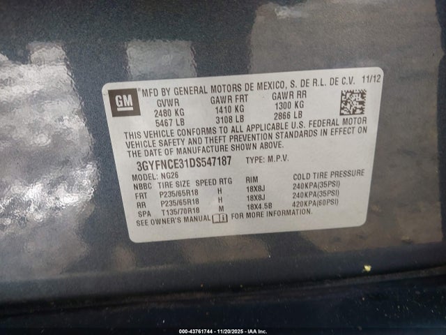 2013 CADILLAC SRX 3GYFNCE31DS547187 Photo 8