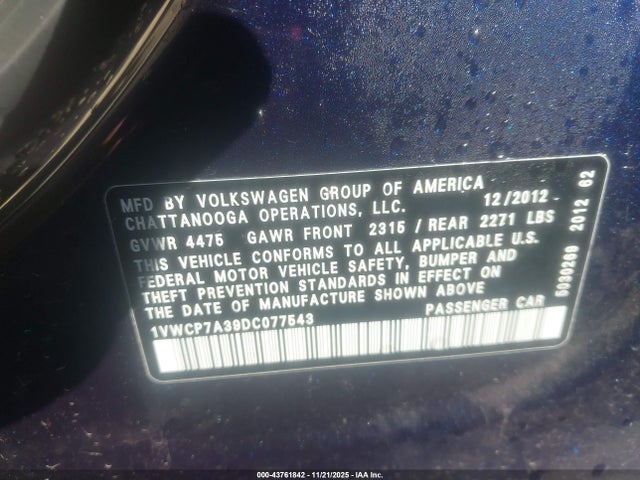 Продаж на аукціоні авто 2013 Volkswagen Passat 2.5l Sel, vin: 1VWCP7A39DC077543, номер лоту: 43761842