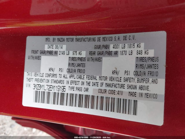 3MZBM1L72EM119195 Mazda Mazda3 I Touring