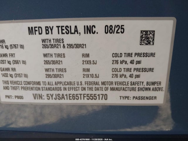 2026 TESLA MODEL S 5YJSA1E65TF555170 Photo 8