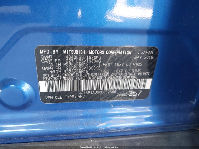 2019 MITSUBISHI OUTLANDER SPORT JA4AP3AU6KU032606 Photo 8