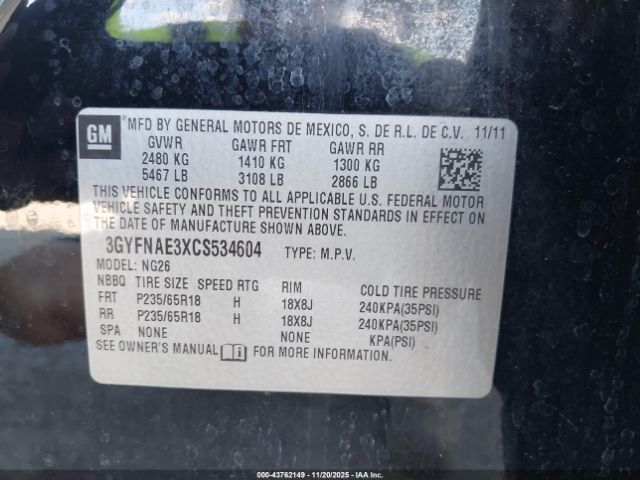 2012 CADILLAC SRX 3GYFNAE3XCS534604 Photo 8