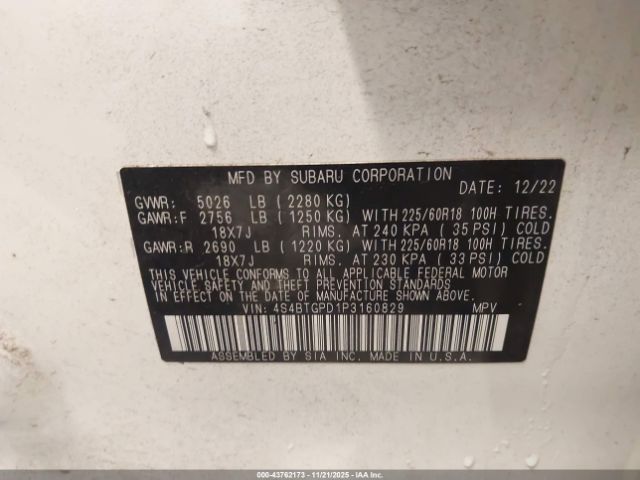 2023 SUBARU OUTBACK 4S4BTGPD1P3160829 Photo 8